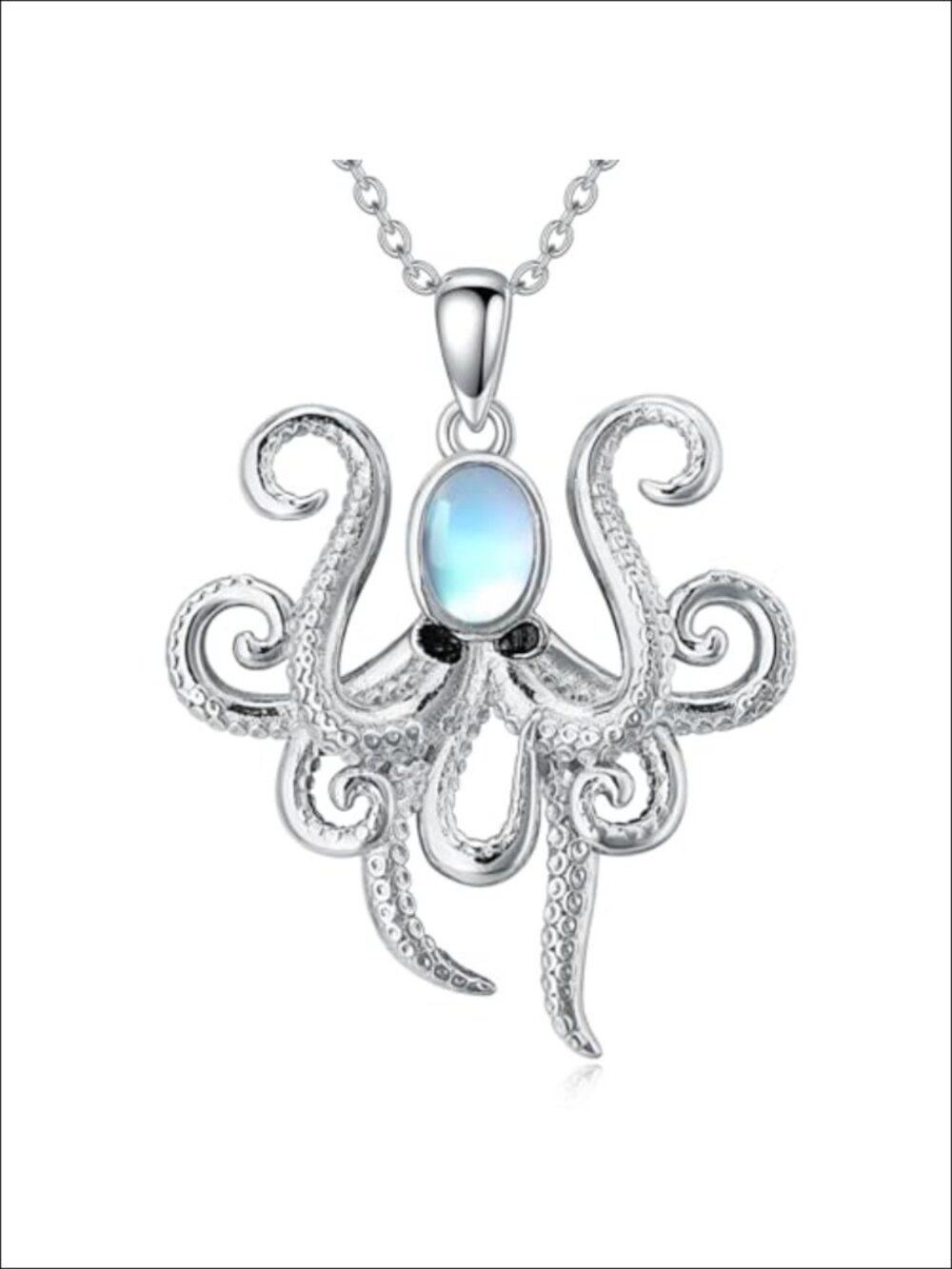 Moonstone Octopus Pendant Necklace for Women Silver Plated Brass Sea Animal
